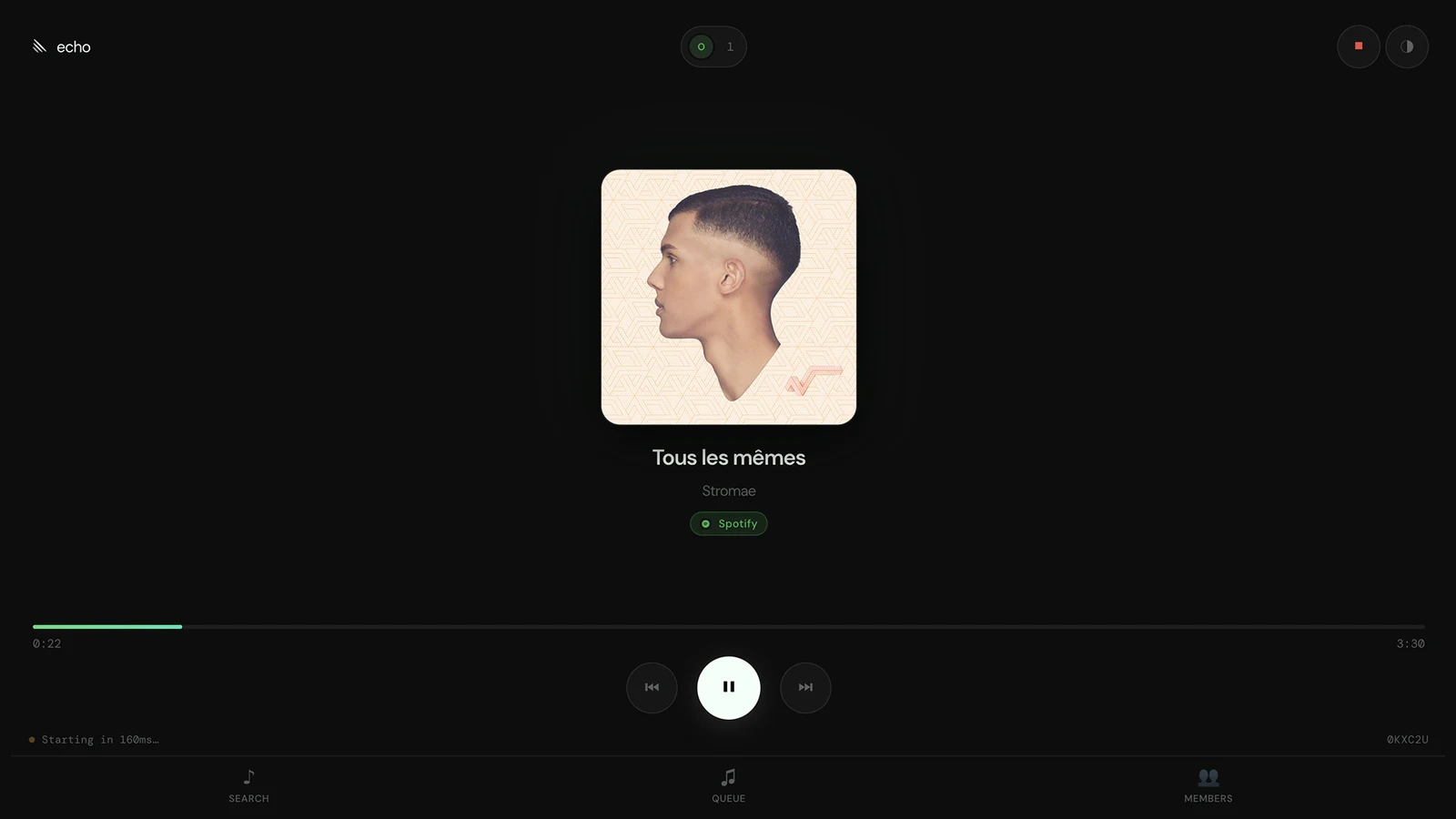 The Echo Chamber now-playing interface