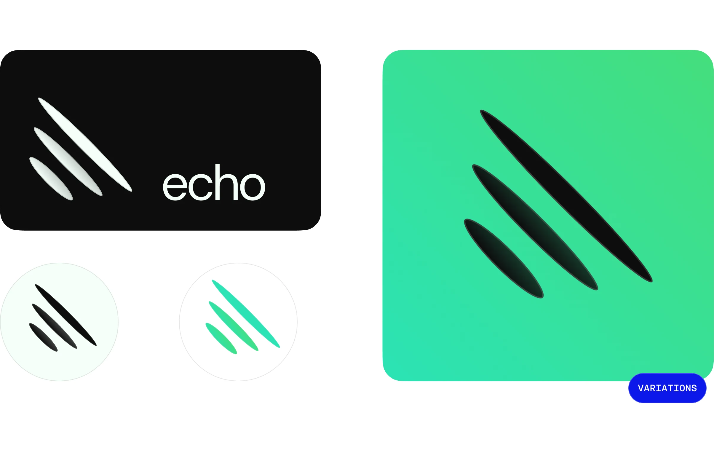 The brand system: the three-line mark on the cover, the profile renders, and the app icons.